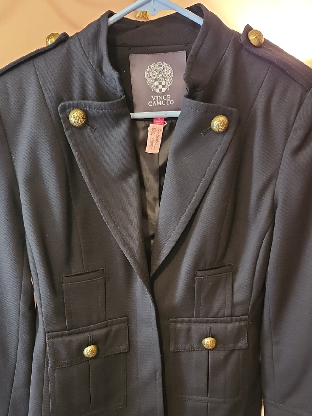 Vince Camuto Black Military-Style Blazer with Gold Buttons - Picture 2 of 12